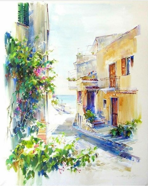 Тимошин Олег акварель голубая Италия