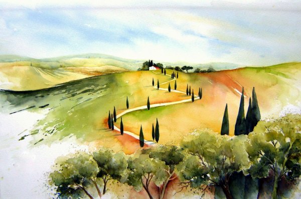 Тоскана Италия акварель