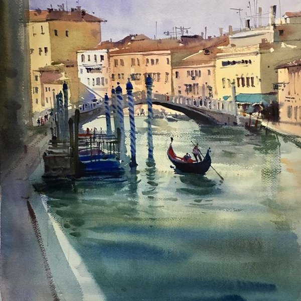 Пейзаж Италия акварель