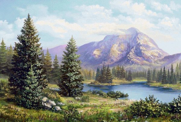 Пейзажи с елками и горами