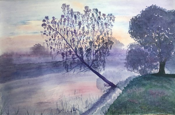 Пейзаж гуашью