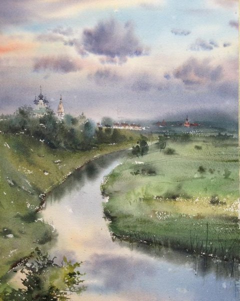 Солнечные пейзажи акварелью