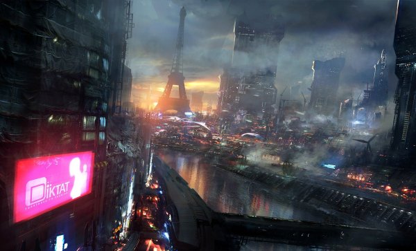 Cyberpunk City небоскребы