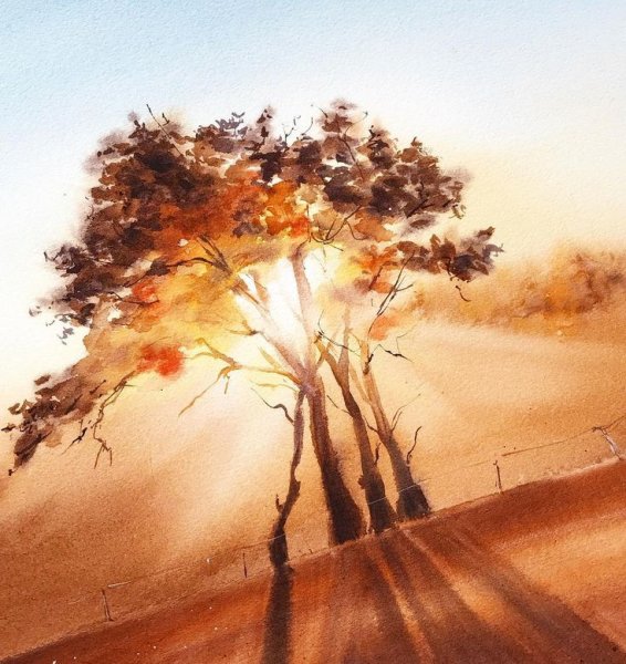 Ноябрь пейзаж акварель