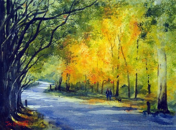 Осенний лес акварелью