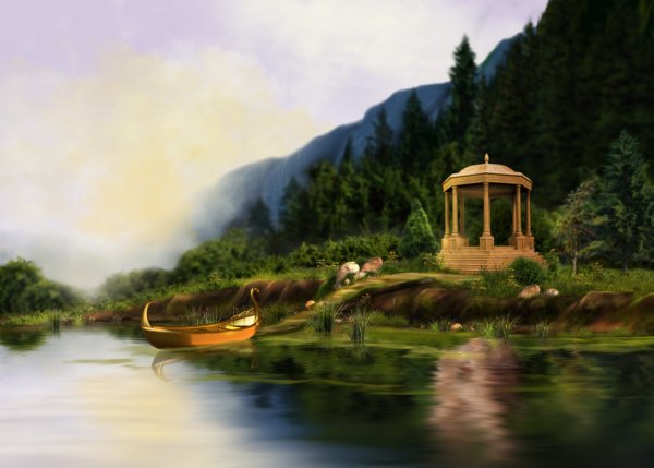 Пейзаж с беседкой картины