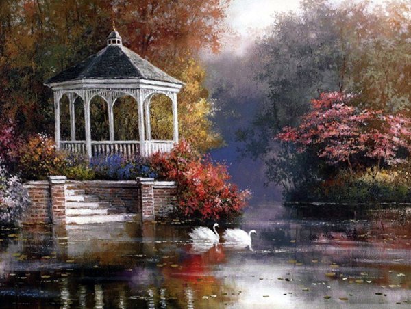 Осенний пейзаж с беседкой