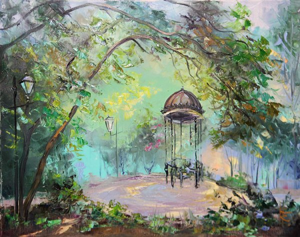 Беседка в парке акварель
