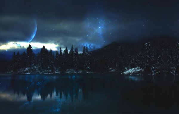 Горы лес ночь