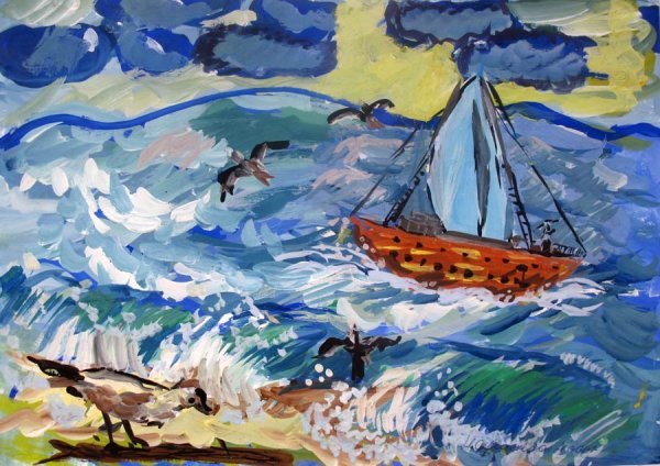 Морской пейзаж детские рисунки