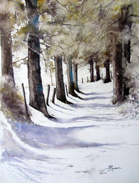 Зимние Акварельные пейзажи