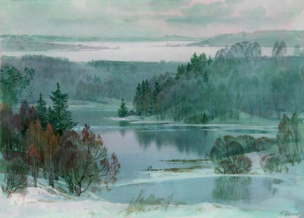 Осенний пейзаж акварелью