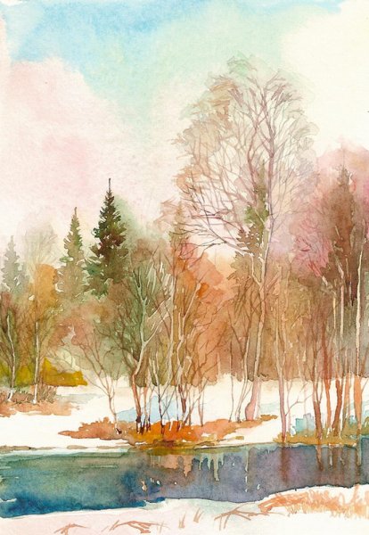 Пейзаж акварелью осень