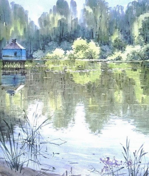 Пейзаж акварелью осень