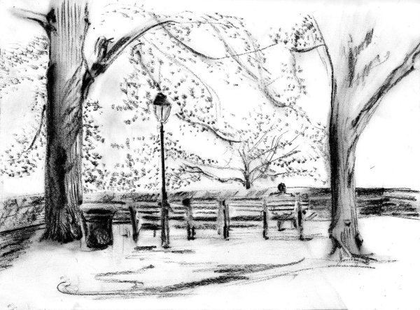 Осенний пейзаж карандашом