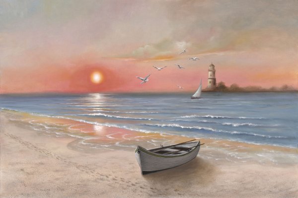 Лодка на закате живопись