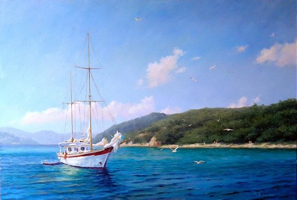 Бирюзовое море маслом