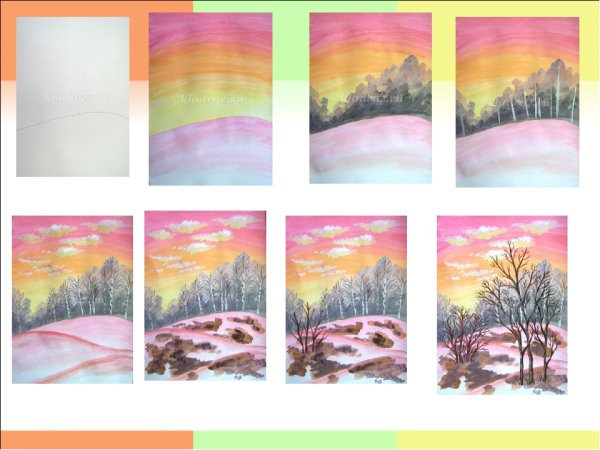 Последовательное рисование пейзажа