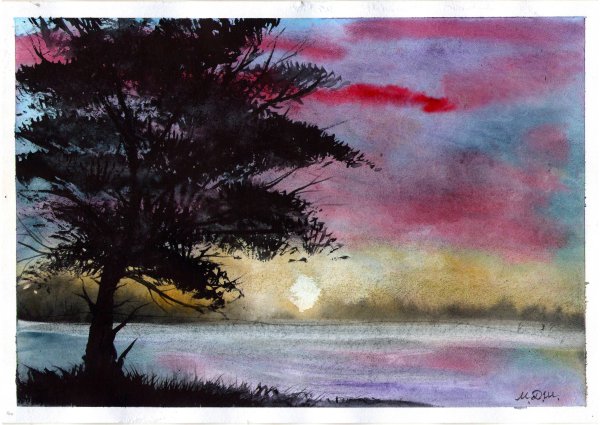 Простой пейзаж акварелью