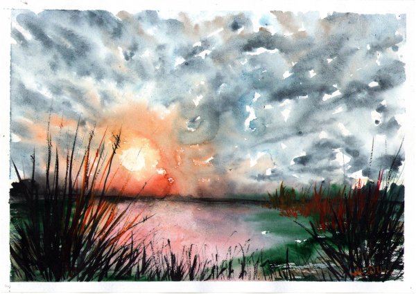 Зимний пейзаж акварелью для начинающих