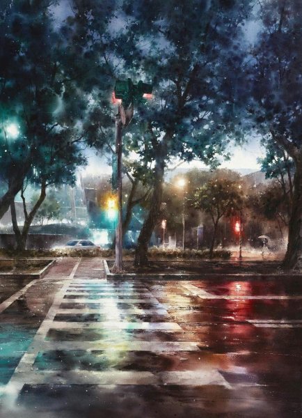 Закат акварелью