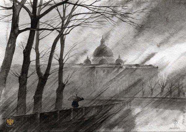 Дождь рисунок карандашом