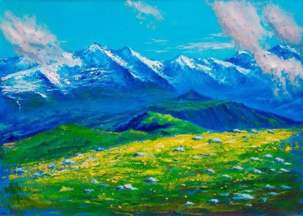 Горная река живопись мастихин