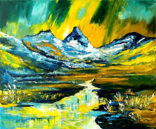 Горы мастихином акрилом