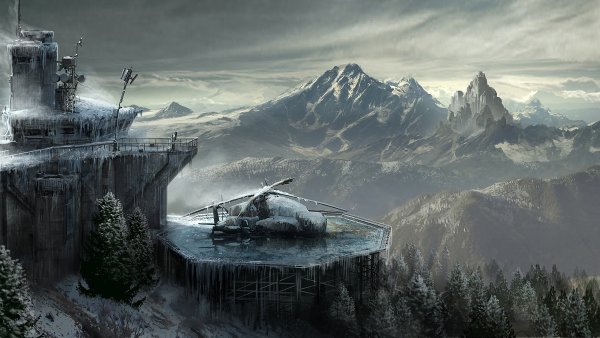 Tomb Raider Art вертолет горы
