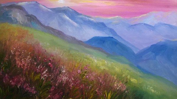 Горы пейзаж живопись мастер класс Сахарова