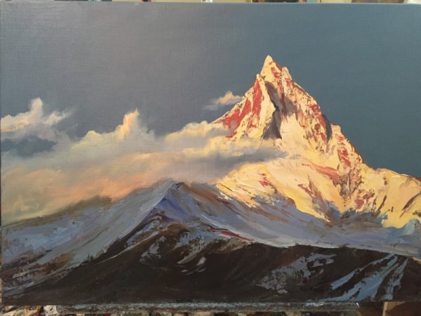 Горы маслом на холсте мастихином