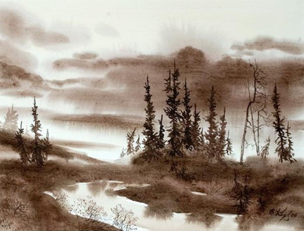 Голландский пейзаж гризайль