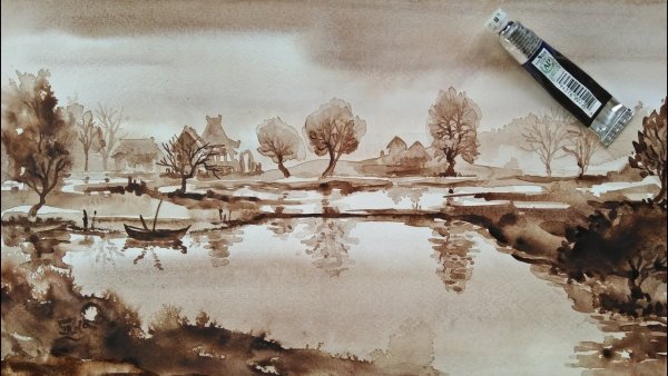 Гризайль пейзаж