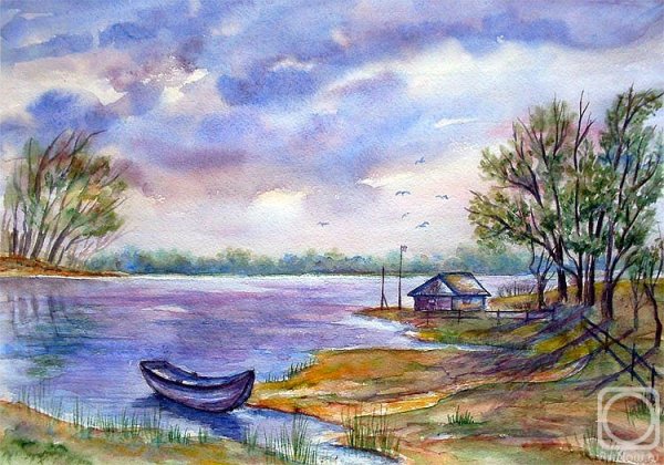 Пейзаж акварельными карандашами