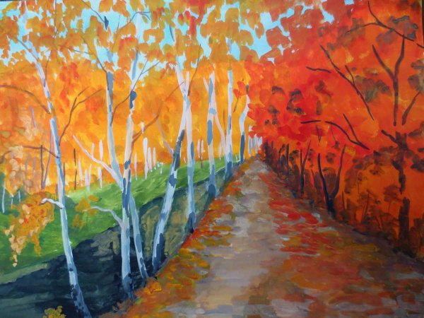 Пейзаж осень гуашью