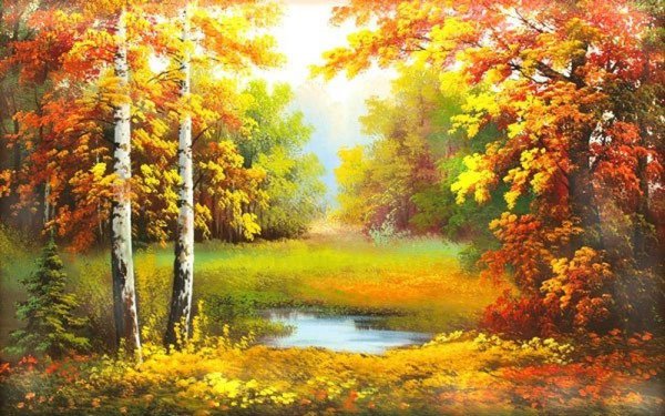 Осенний лес маслом на холсте