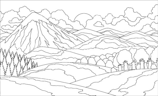 Горы раскраска для детей
