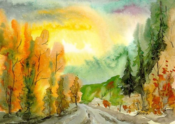 Пейзаж акварелью