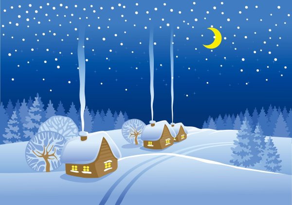 Зимний пейзаж мультяшный