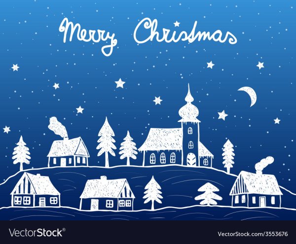 Зимняя деревня силуэт