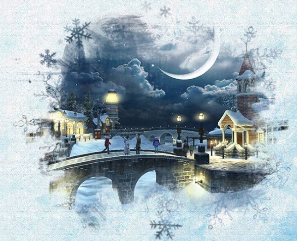 Новогодние пейзажи на прозрачном фоне