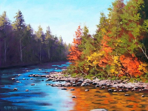Живопись река осенью