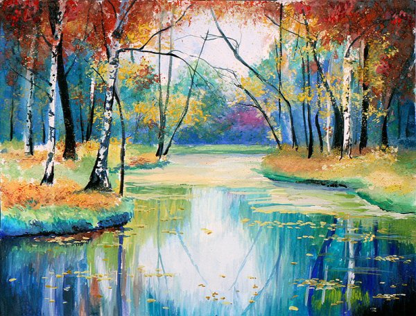 Рисование осеннего пейзажа и мостика