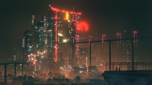 Cyberpunk 2077 City небоскребы