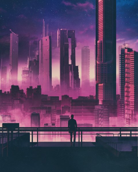 Синтвейв киберпанк город