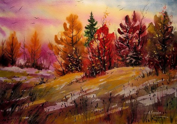 Пейзаж акварелью