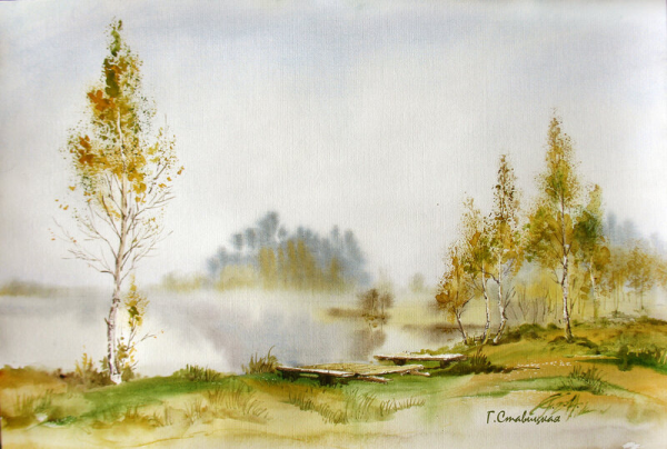 Осенний пейзаж акварель художник Арсенин