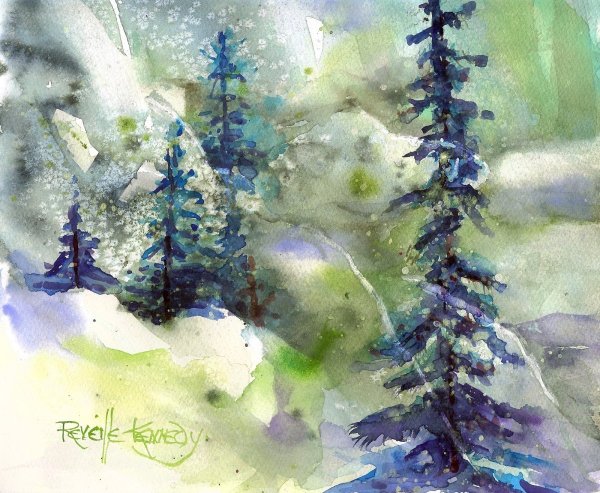 Рождественский пейзаж акварель