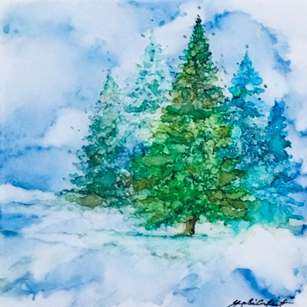 Елка акварель