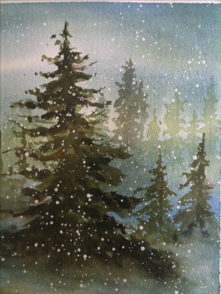 Ель акварелью